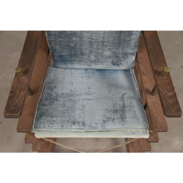Blue 1980s Oak and Gold Queen Sitting Dining Chair For Sale - Image 8 of 10