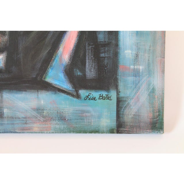 Textile Vintage Cubist-Influenced Original Painting on Canvas - Lisa Bates For Sale - Image 7 of 10