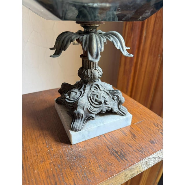 1950s Hollywood Regency Pedestal Centerpiece Bowl, Smoky Glass Ashtray on Marble Base For Sale In New York - Image 6 of 9