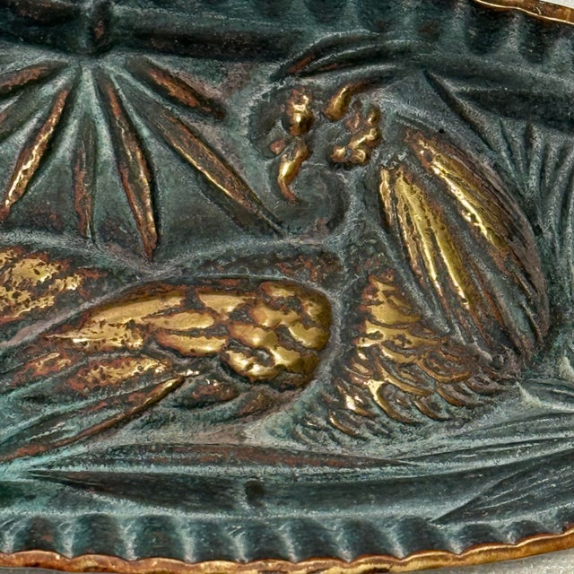 Virginia Metal Crafters 1948 Virginia Metalcrafters Brass Pheasant Tray, Verdi Finish For Sale - Image 4 of 12