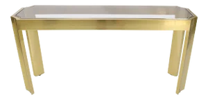 Concave Leg Brass and Glass Top Rectangular Console Sofa Table