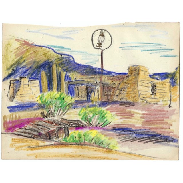 Grace Spongberg (American, 1906-1992) "Old Tucson" oil pastel on paper, estate stamp on reverse. Grace Spongberg grew up...