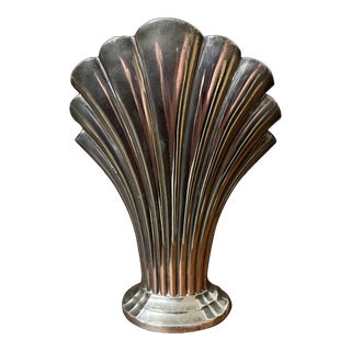Vintage Art Deco Silver Plated Scalloped Vase For Sale