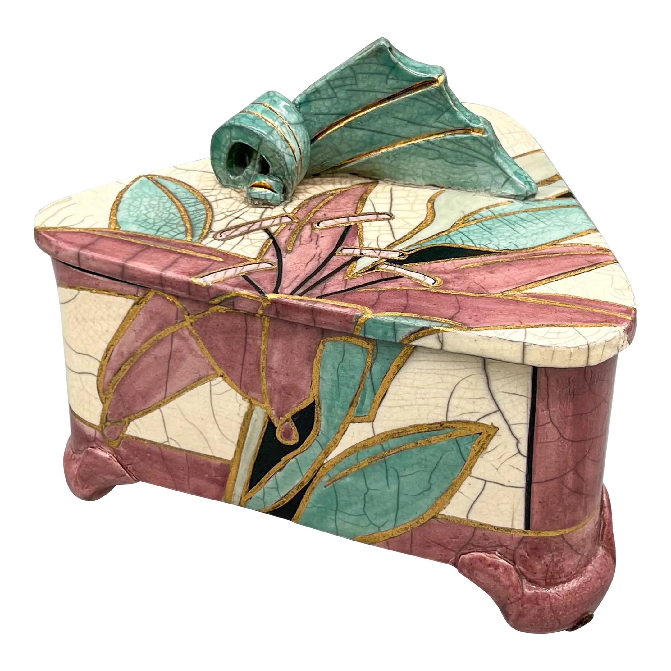 1980's Postmodern Mindy Brunn Raku Mauve and Turquoise Lily