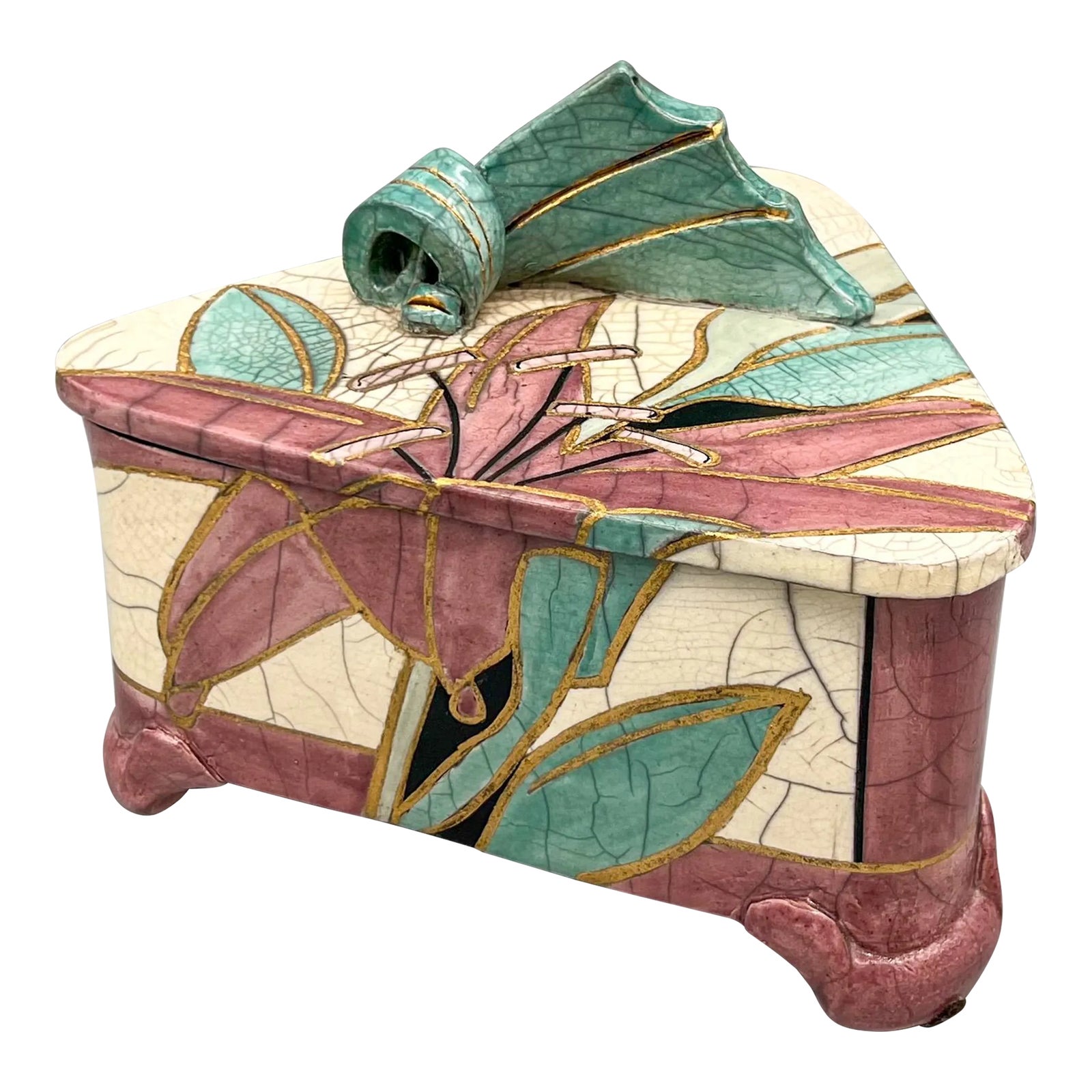 1980's Postmodern Mindy Brunn Raku Mauve and Turquoise Lily