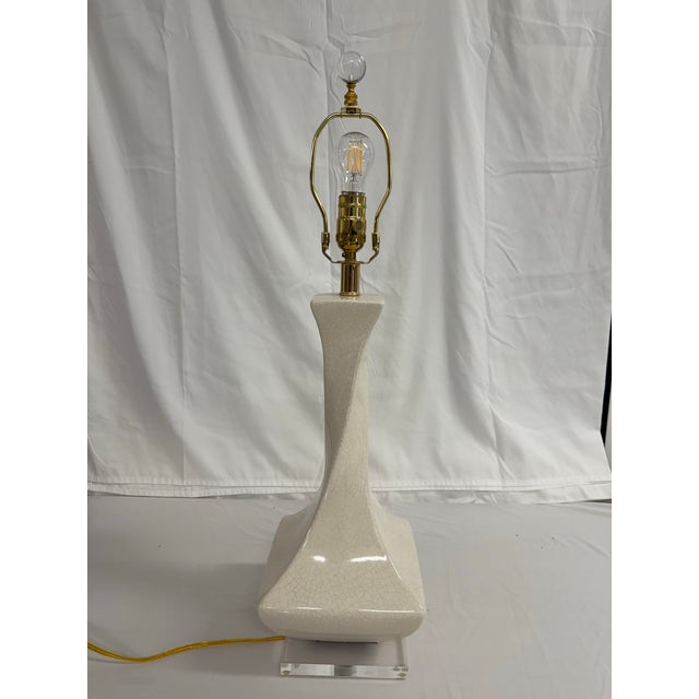 Heath & Company custom crackletable lamp with a Lucite base. Excellent condition, cared for in a Palm Beach home.