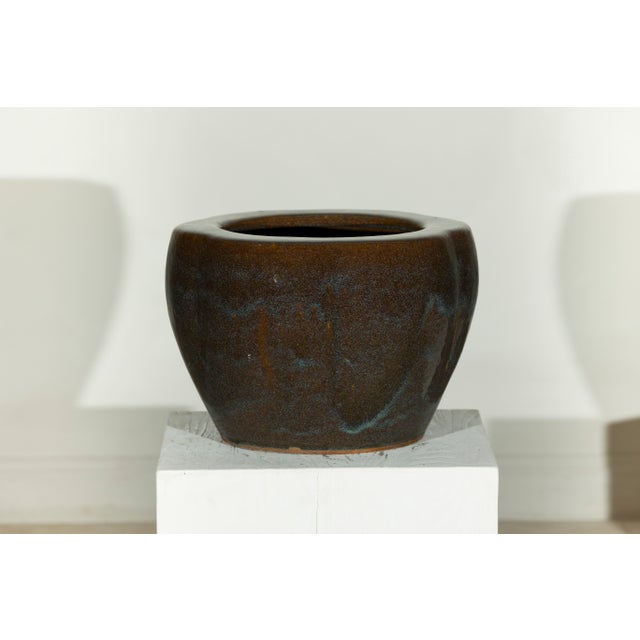 Vintage Chinese Brown and Blue Glazed Handcrafted Ceramic Planter For Sale - Image 17 of 17