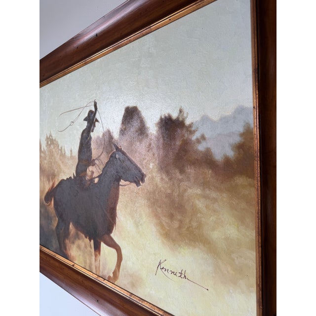 Vintage Kenneth Rustic Western Cowboy Oil on Canvas Painting – Framed For Sale In Miami - Image 6 of 15