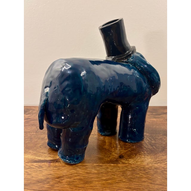 Blue Vintage American Studio Pottery Folk Art Elephant Sculpture, Signed For Sale - Image 8 of 10