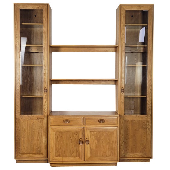 Tall Windsor Glazed Display Cabinet attributed to Lucian Ercolani for Ercol, 1990s For Sale