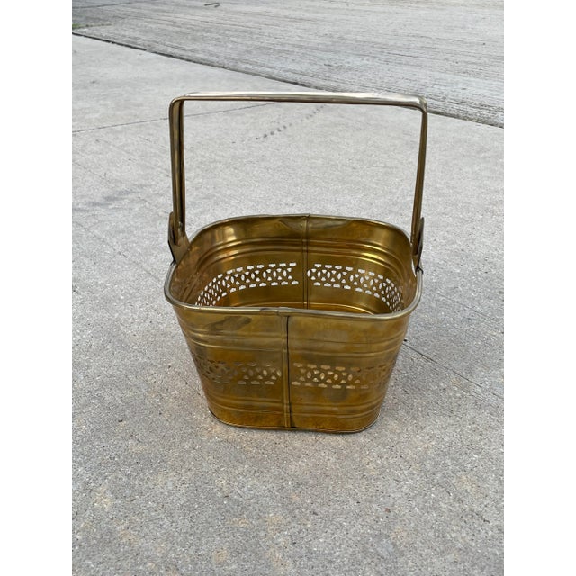 Pierced Brass Basket With Handle For Sale - Image 4 of 8