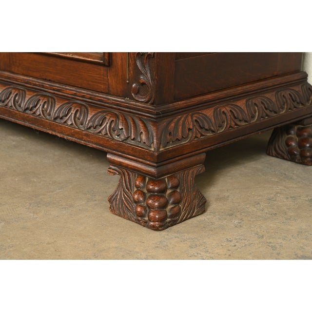 R. J. Horner Style Antique Victorian Renaissance Revival Carved Oak Sideboard Credenza or Bar Cabinet, Circa 1890s For Sale - Image 9 of 12