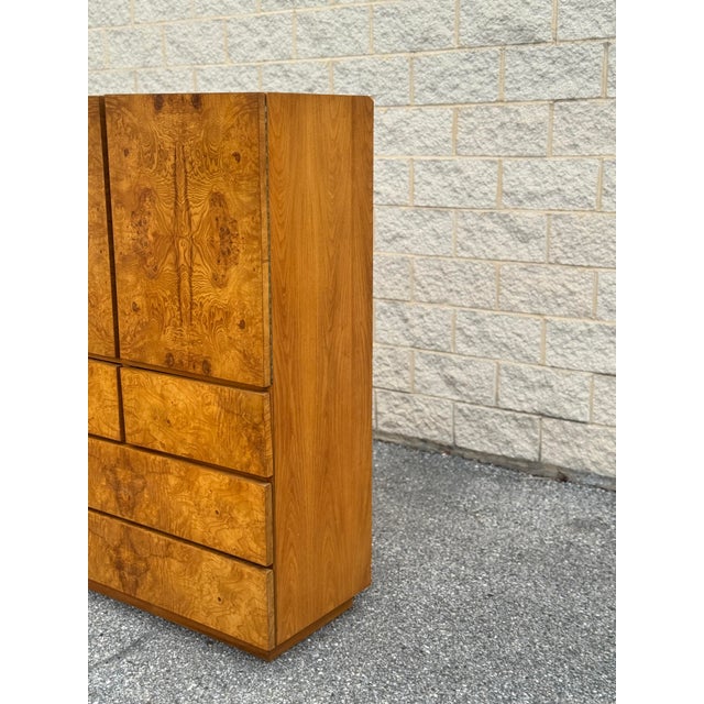 1970s 1970s Lane Mid Century Burl Wood Tall Dresser / Gentleman's Chest For Sale - Image 5 of 12