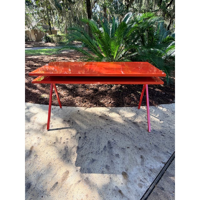 Modern Red Lacquered Desk and Chair For Sale - Image 12 of 14