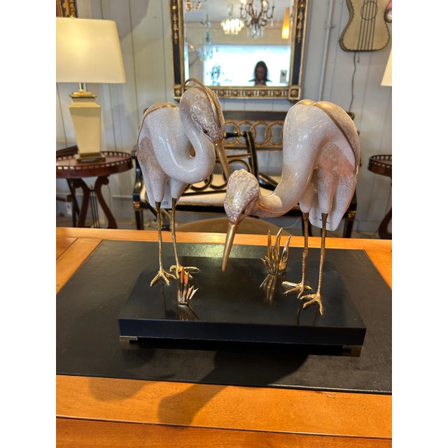 Giulia Mangani for Ogetti Porcelain & Gilded Brass Herons on Black Platform For Sale In Philadelphia - Image 6 of 12