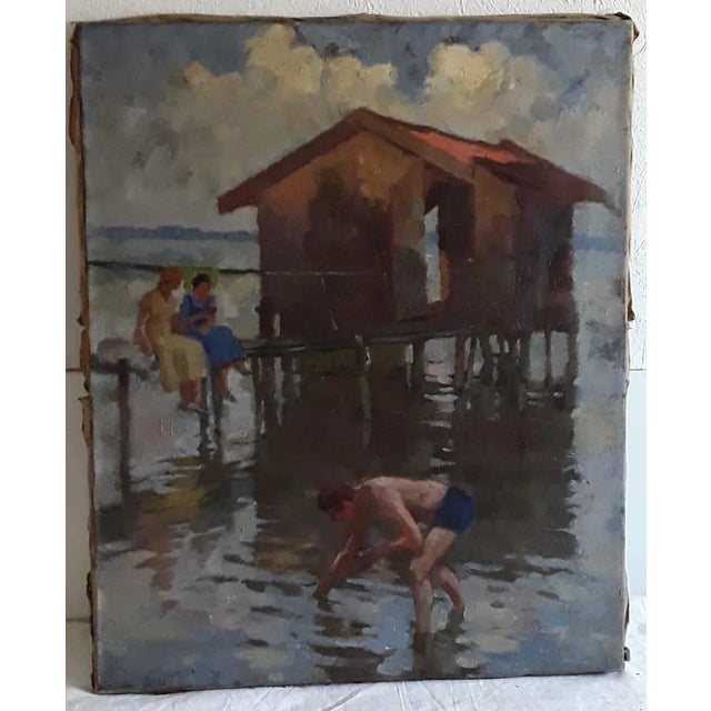 Titled on back. Unframed, oil on canvas in the stretcher. This piece has an attribution mark, I am sure that it is...