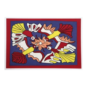 Four Red Birds and a Flower, Screenprint