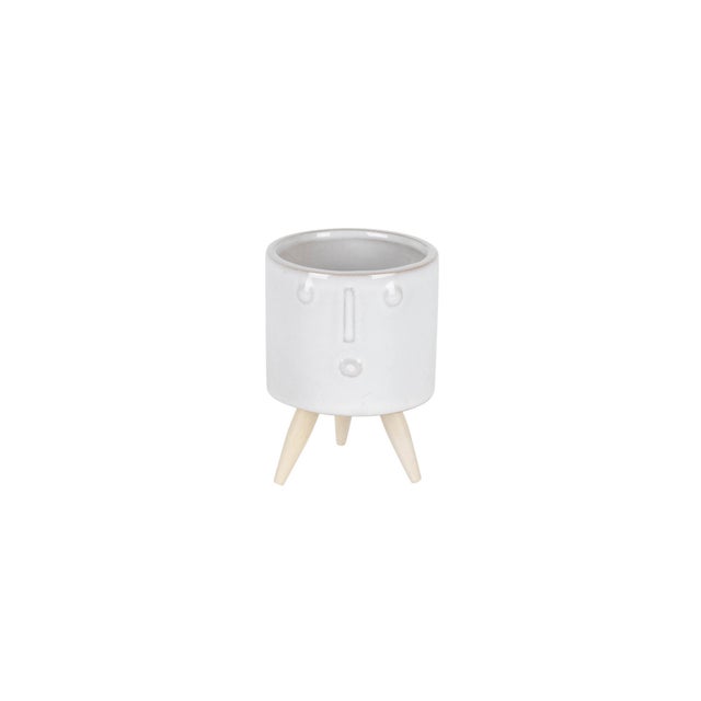 Porcelain Face Planter with Wooden Legs (Set of 3) For Sale In Chicago - Image 6 of 6