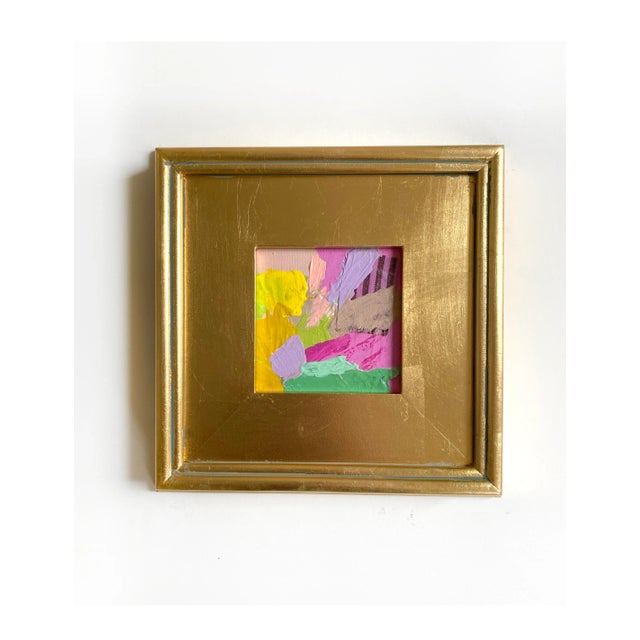Curated Set of 4 Framed Mini Paintings in Pastel Tones For Sale - Image 4 of 6