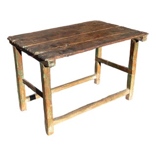 18th or 19th Century Rustic Primitive Farmhouse Table in Old Green Paint For Sale