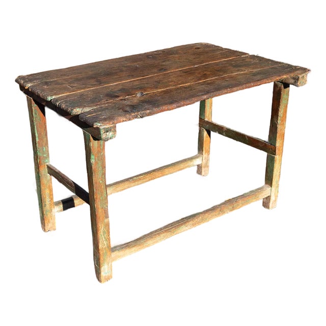 18th or 19th Century Rustic Primitive Farmhouse Table in Old Green Paint For Sale
