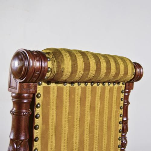 Chairs in Carved Walnut and Striped Olive Velvet, Mid-19th Century, Set of 2 For Sale - Image 5 of 9