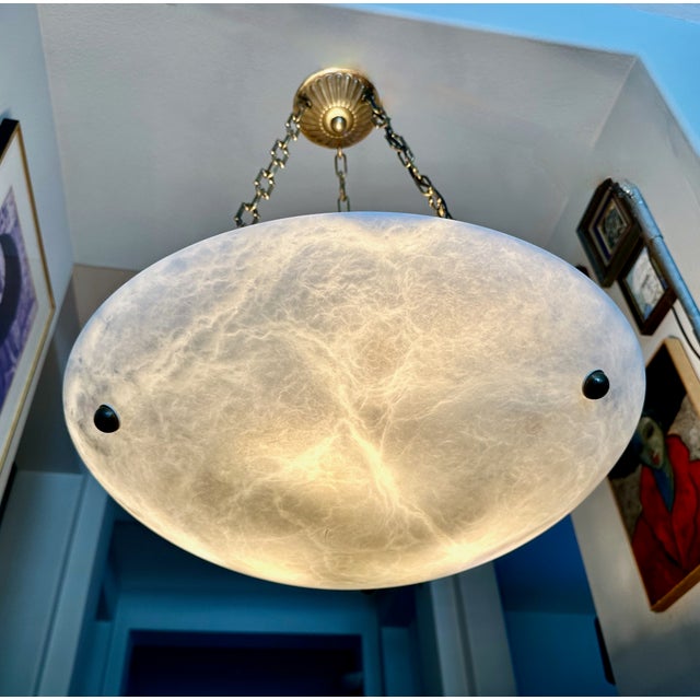 Traditional Large French Directoire Style Alabaster Chandelier Pendant Light For Sale - Image 3 of 16