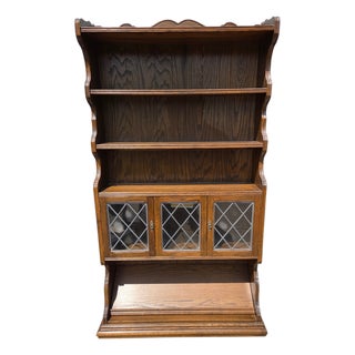 1980s Ethan Allan Charter Oak Jacobean Bookshelf Hutch China Cabinet Display Curio For Sale
