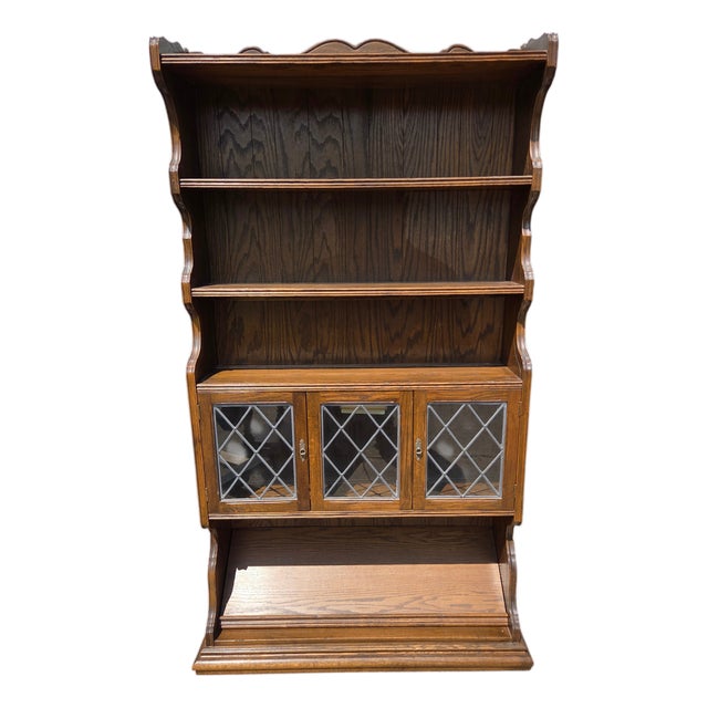 1980s Ethan Allan Charter Oak Jacobean Bookshelf Hutch China Cabinet Display Curio For Sale