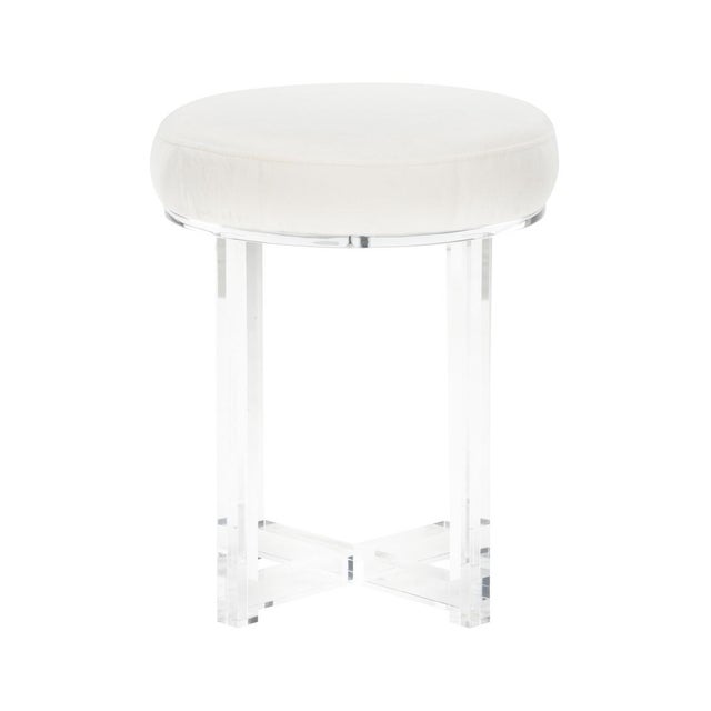 The simple silhouette of the Lucy Acrylic Stool is upholstered in a crisp white fabric to bring functionality to the stool...