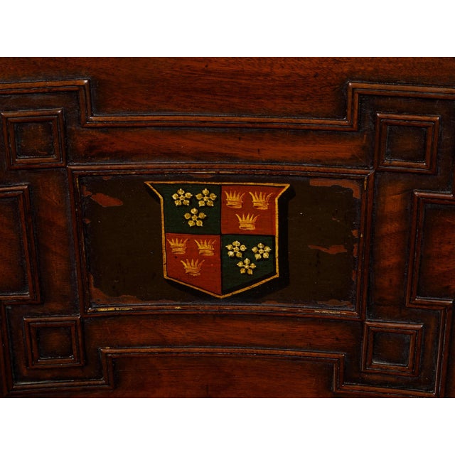 English Pair of English Regency Mahogany Hall Chairs with Painted Coat of Arms For Sale - Image 3 of 12