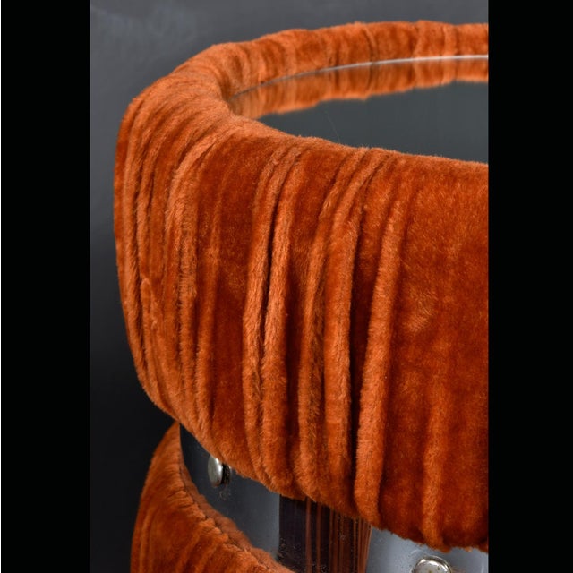Pair of 1970s Burnt Orange Draped Round Side Tables With Mirror Glass Tops For Sale - Image 6 of 9
