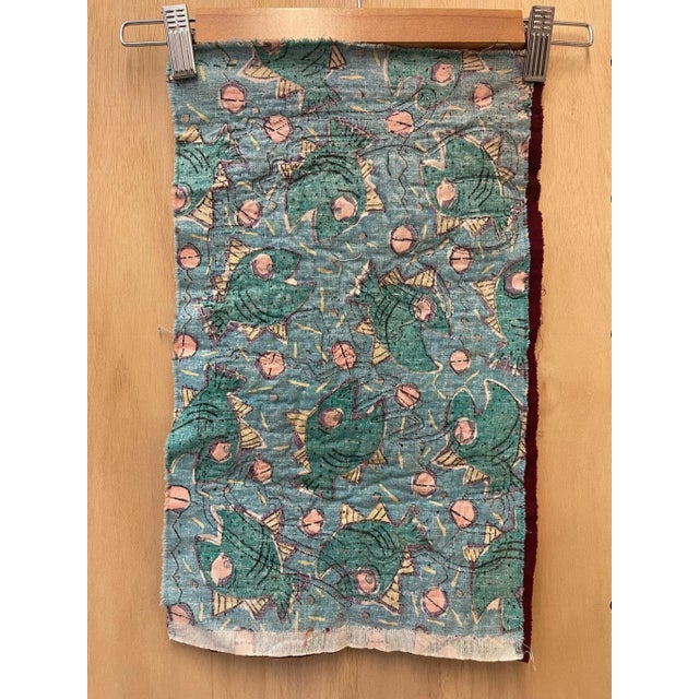 Maroon Vintage Embroidery Maroon Fabric Remnant For Sale - Image 8 of 9