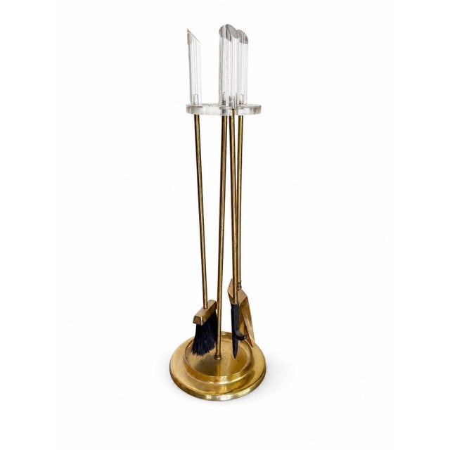 1970s Vintage Brass & Lucite Fireplace Tool Set For Sale - Image 5 of 6