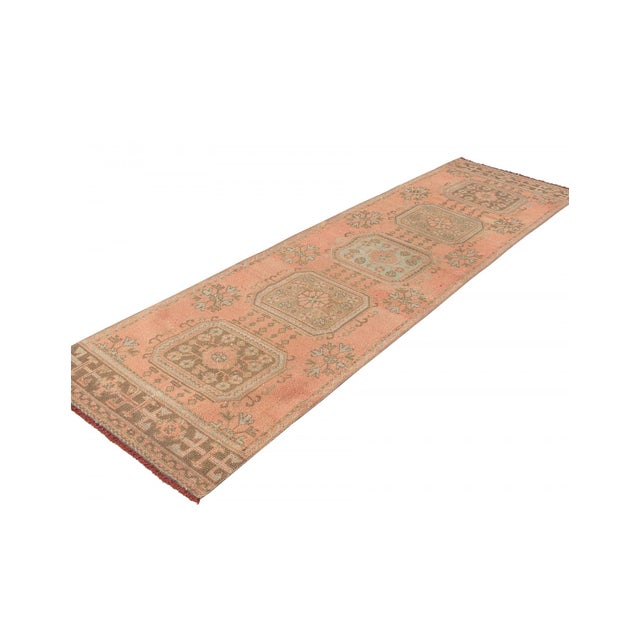 Mid-Century Modern Faded Vintage Turkish Decortaive Runner Rug - 3`1" X 11`1" For Sale - Image 3 of 6