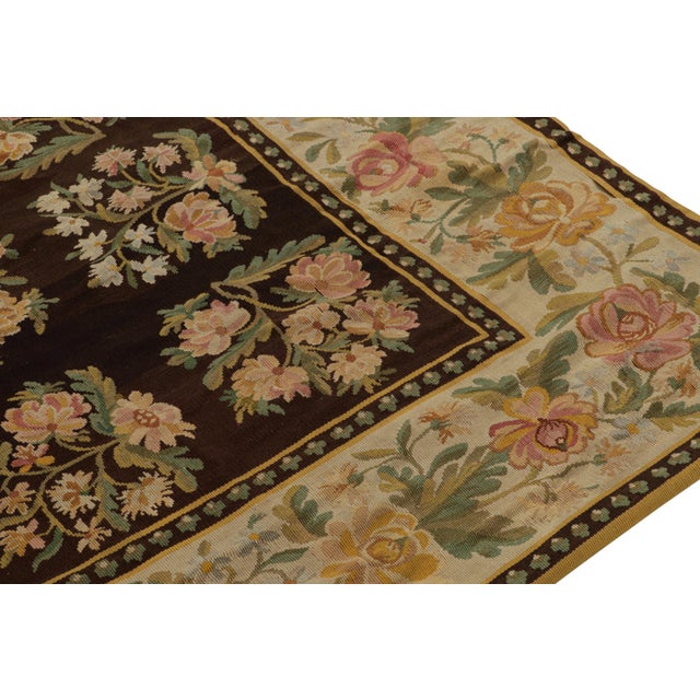 Mid 18th Century Mid 18th Century Antique Bessarabian Kilim Rug in Brown With Floral Patterns From Rug & Kilim For Sale - Image 5 of 7