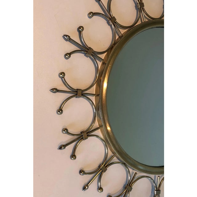 Circa 1970 French Brass and Brushed Steel Sunburst Mirror For Sale - Image 9 of 13