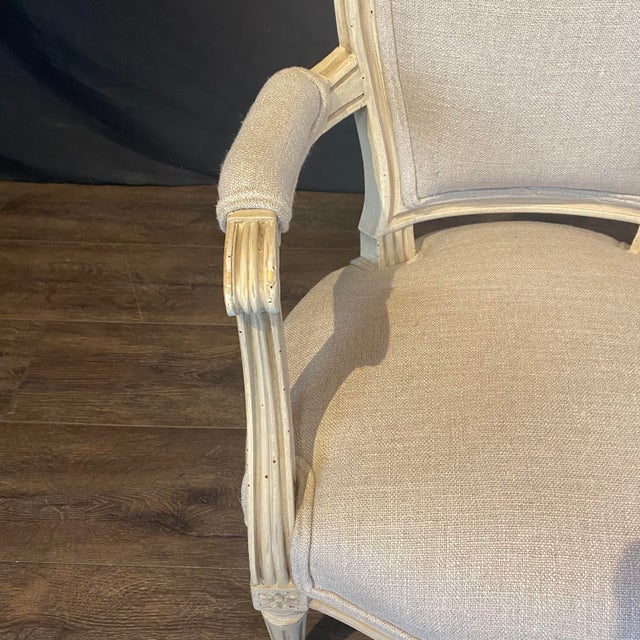 19th Century French Louis XVI Painted Neoclassical Fauteuil Armchairs -a Pair For Sale - Image 9 of 11