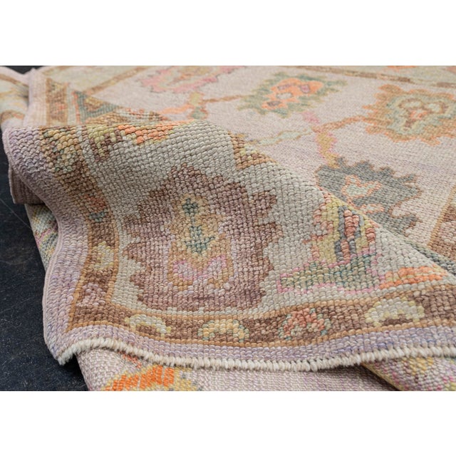 Turkish Oushak Rug Soft Lilac & Earthy Tones Handwoven Wool Rug 4'1" X 6' For Sale In Houston - Image 6 of 9