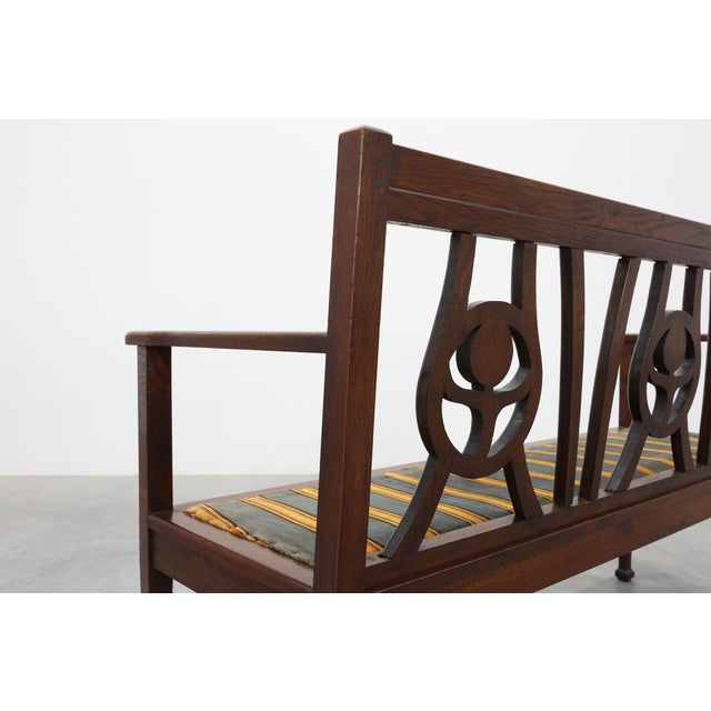 Vintage Art Deco Belgian Bench in Oak, 1920s For Sale - Image 11 of 14