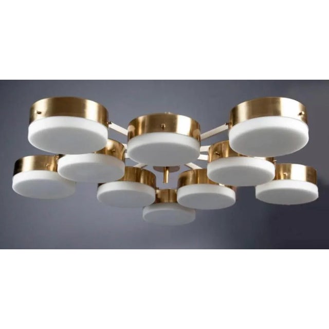 Modern Vintage Gio Ponti Style Italian Brass and Glass Pendant For Sale - Image 3 of 9