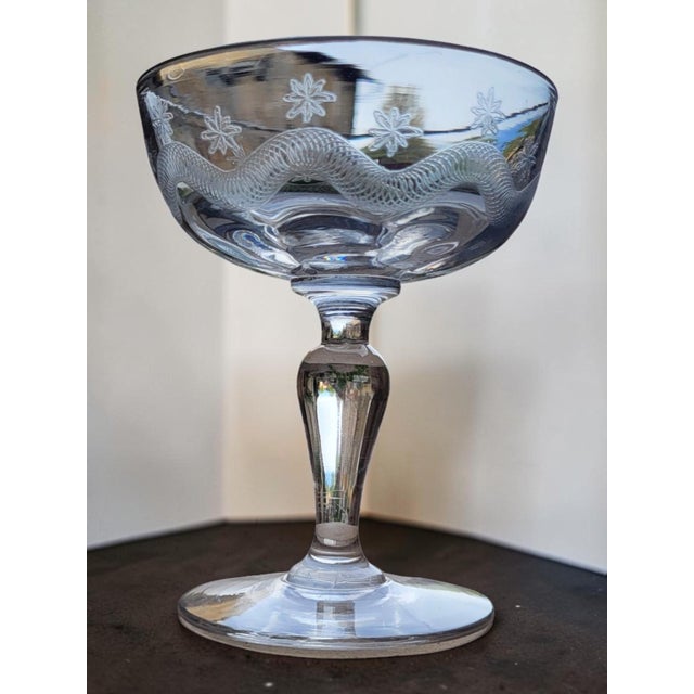 Art Deco Engraved Glass Champagne Coupes from Meisenthal, 1930s, Set of 8 For Sale - Image 9 of 14