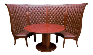 Vintage Asian Modern Style Semi Circular Tea Booth in Mahogany and Tufted Leather
