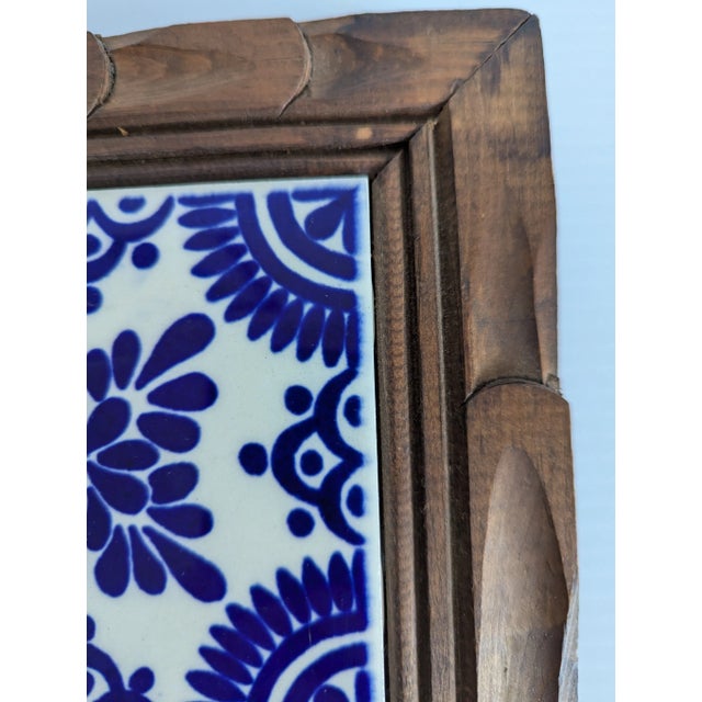 Vintage '70s Large Hand Carved Wood Talavera Tile Trivet For Sale In Santa Fe - Image 6 of 11
