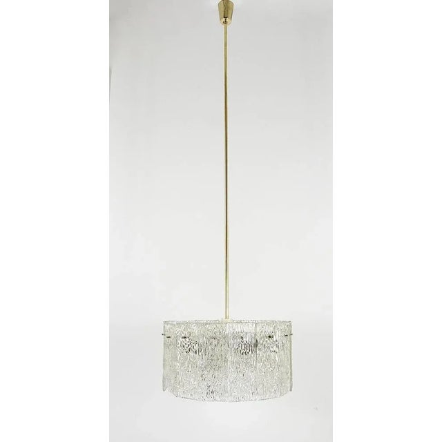 Mid-Century Modern Mid-Century Brass and Textured Glass Ceiling Lamp attributed to J. T. Kalmar for Kalmar, 1960s For Sale - Image 3 of 13