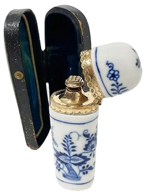 Small Antique Gold and Porcelain Scent Perfume Bottle in Box