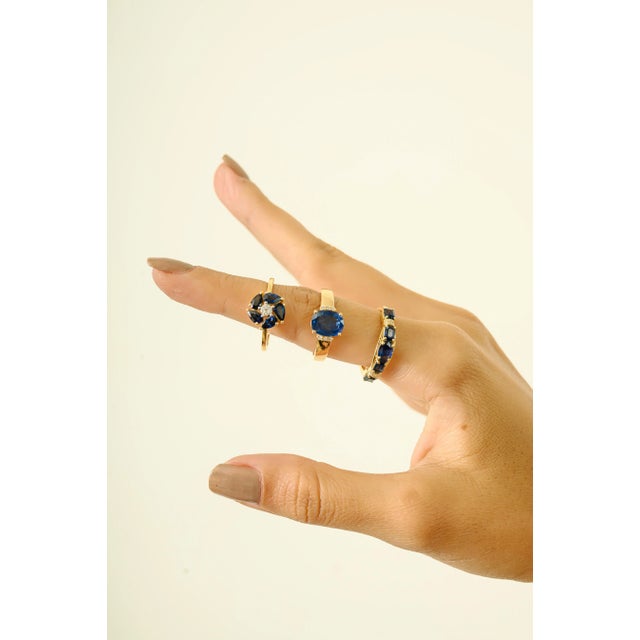 Art Nouveau Victorian Revival Blue Sapphire 14k Gold Band Size 6.5 For Sale - Image 3 of 14