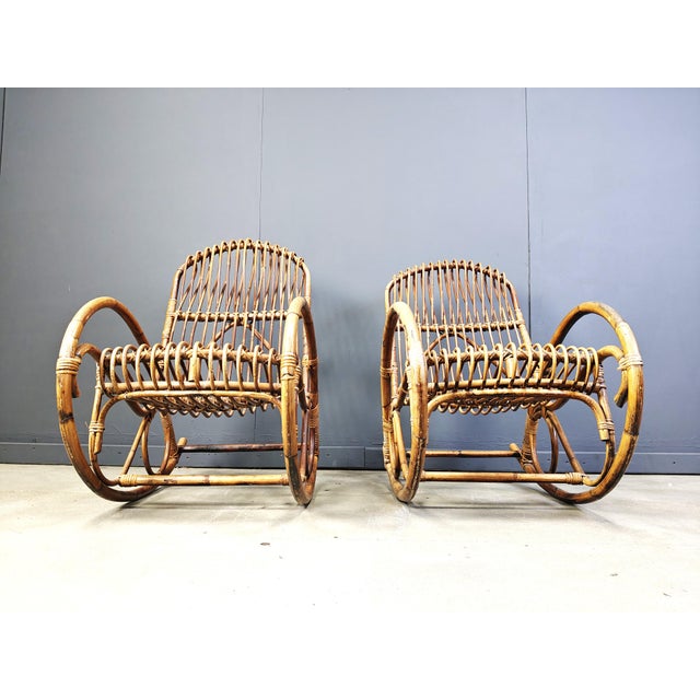 Wood Vintage Bamboo Rocking Chair, 1960s, Set of 2 For Sale - Image 7 of 10