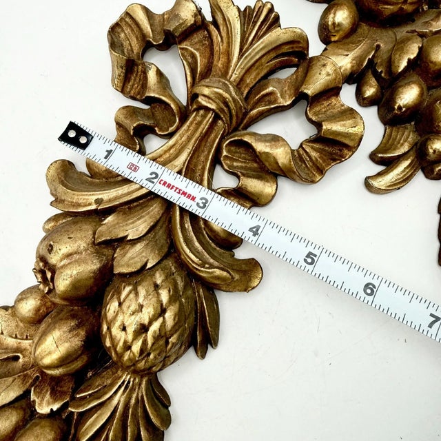 Pair of Vintage Syroco Gold Gilt Fruit & Ribbon Wall Plaques For Sale - Image 14 of 16