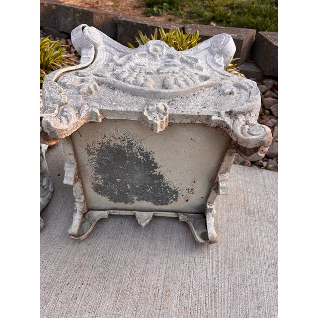 Antique French Rococo Cast Iron Jardinieres Planters, a Pair For Sale - Image 9 of 12